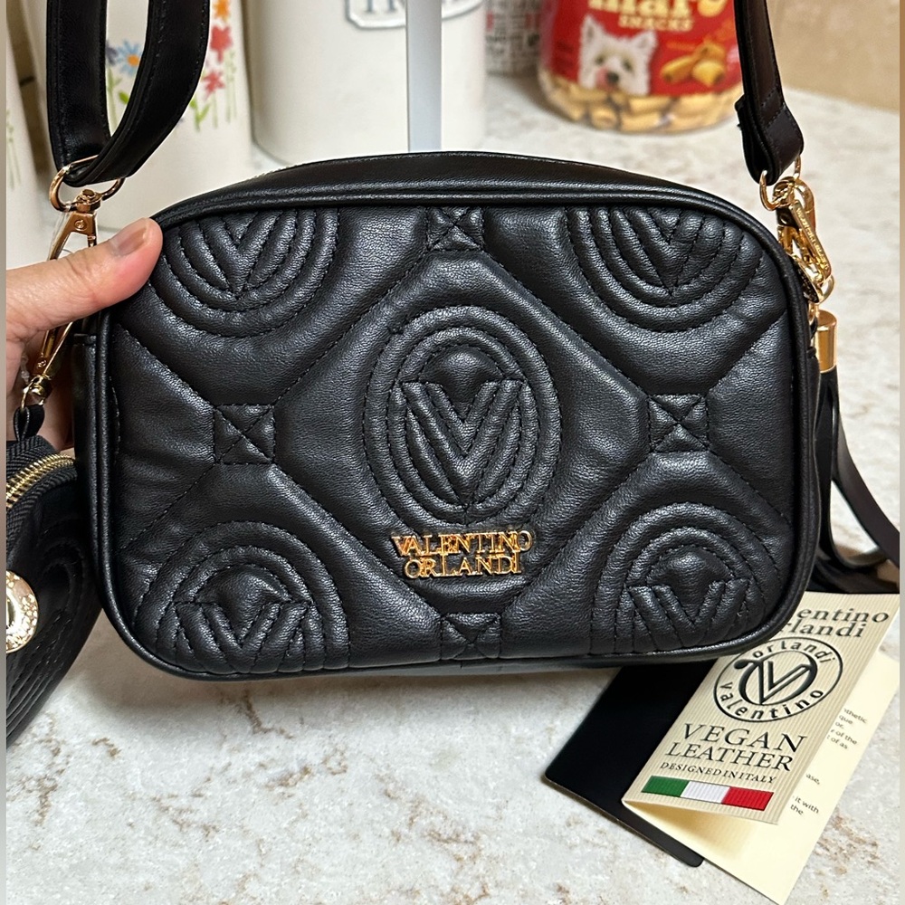 Valentino Orlandi Small Black Quilted Crossbody Bag, New with Tag